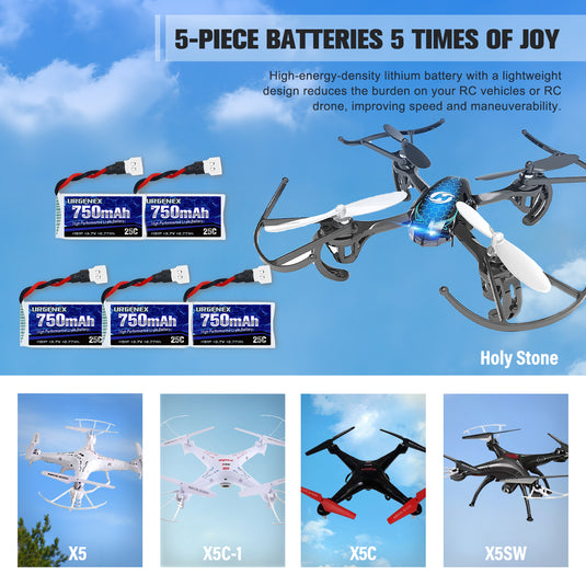3.7V Lipo Battery 750mAh RC Drone Battery with Molex Plug Fit for Syma RC Drone