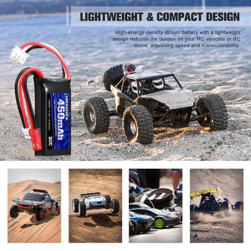 Load image into Gallery viewer, 2S 7.4V 30C 450mAh Rechargeable Lipo Battery with JST & PH2.0 Plug Fit for Axial SCX24