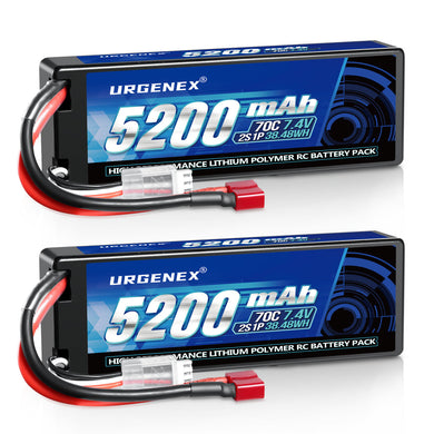 URGENEX 7.4V 5200mAh Lipo Battery 2S 70C High Discharge Rate RC Batteries with Deans T Plug Fit for RC Car Truck, RC Airplane, FPV Drone, UAV Quadcopter and Helicopter