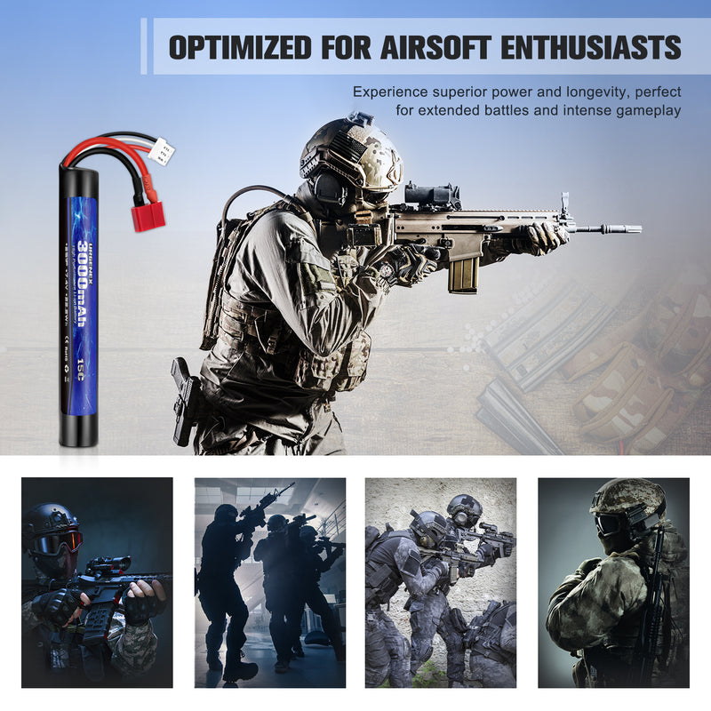 Load image into Gallery viewer, URGENEX 3000mAh Airsoft Battery 7.4V Stick Battery with Deans T Plug 2S Rechargeable Stick Shape RC Lithium-ion Fit for Most Airsoft Model Guns Rifles