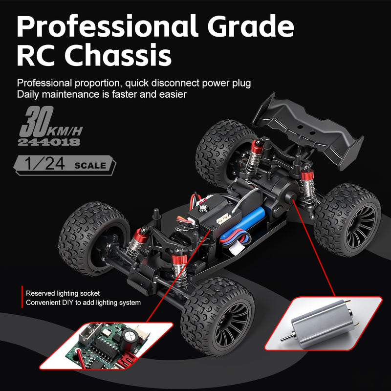 Load image into Gallery viewer, WL1/24 RC Racing Car, 30KM/H High Speed Remote Control Car, 2WD Off-Road Monster Truck with Gyroscope Stabilization, Metal Shock Absorbers, 3-Speed Switch, 2.4G Electric Toy Vehicle