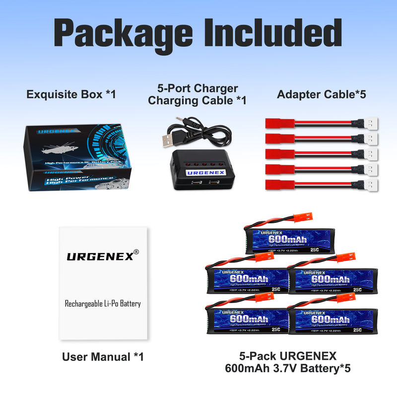 Load image into Gallery viewer, URGENEX 3.7V 600mAh RC Drone Battery with JST Plug for UDI