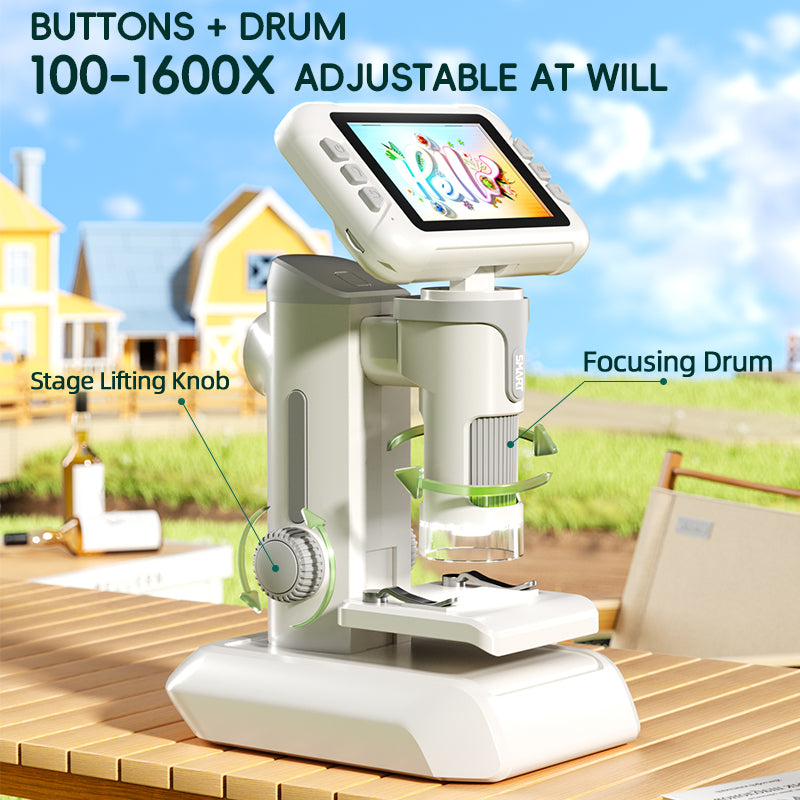 Load image into Gallery viewer, Kids Digital Microscope with 3-Mode Design, Handheld & Desktop Portable Microscope, 100-1600X Magnification, Multi-Screen Connection to Phone/TV, Photo & Video, STEM Science Kit for Kids 8-12