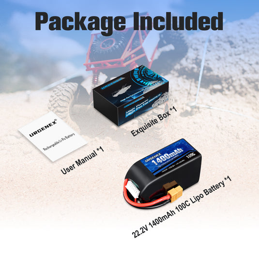 URGENEX 6S Lipo Battery 1400mAh 22.2V 100C with XT60 Plug RC Battery Fit for RC FPV Racing Drone Quadcopter Helicopter Airplane Racing Models 1PCS