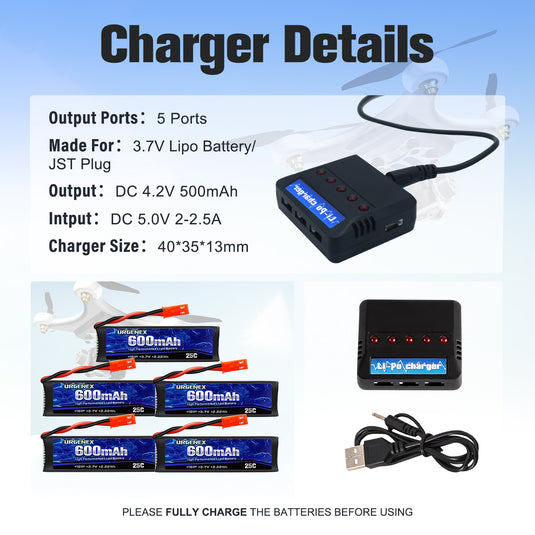 URGENEX 3.7V 600mAh RC Drone Battery with JST Plug for UDI
