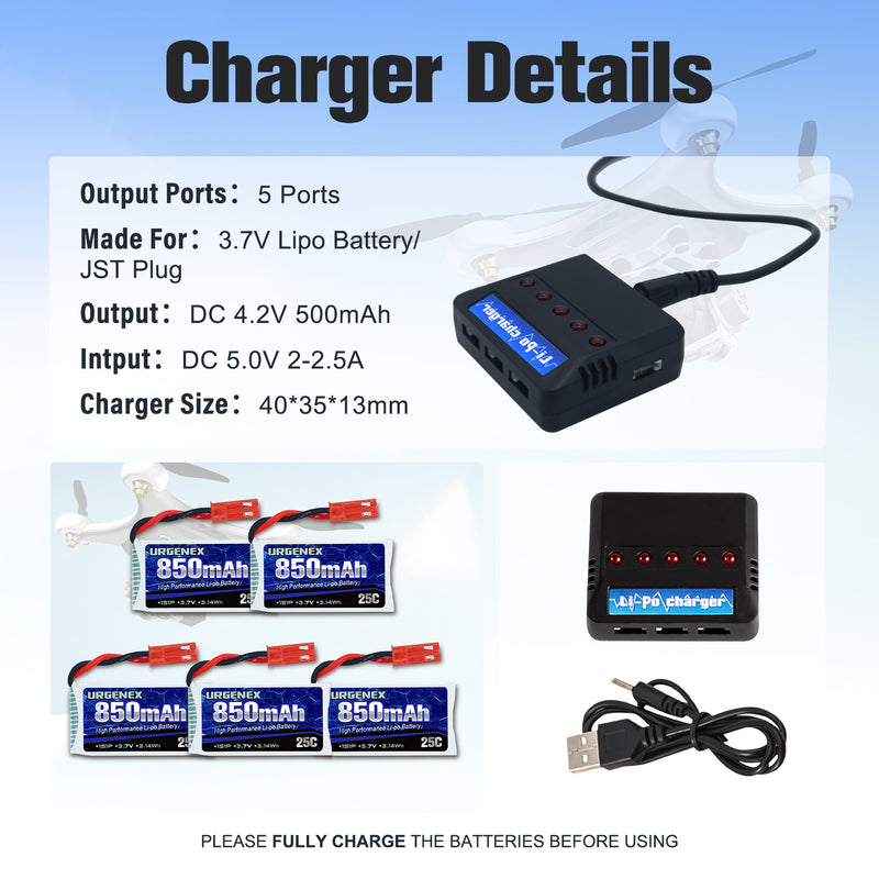 Load image into Gallery viewer, 3.7V 25C RC Drone Battery 850mah with JST Plug Fit for Sky Viper, Syma and Holy Stone