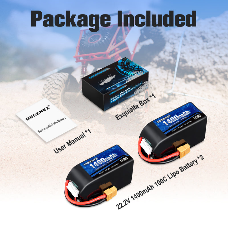 Load image into Gallery viewer, URGENEX 6S Lipo Battery 1400mAh 22.2V 100C with XT60 Plug RC Battery Fit for RC FPV Racing Drone Quadcopter Helicopter Airplane Racing Models