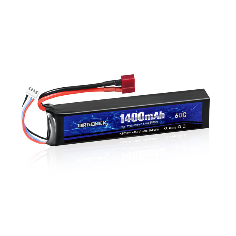 Load image into Gallery viewer, URGENEX Airsoft Battery 11.1V 1400mAh 60C High Discharge Rate Lipo Battery Pack with Deans T Plug Rechargeable 3S Lipo Battery for Airsoft Model Guns