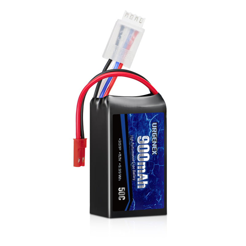 Load image into Gallery viewer, URGENEX 11.1V 900mAh Lipo Battery 3S 50C High Discharge Rate RC Battery Pack with JST Plug Rechargeable Lipos for RC Airplane Racing Drone Helicopter Quadcopter Micro FPV RC Car Truck Boat