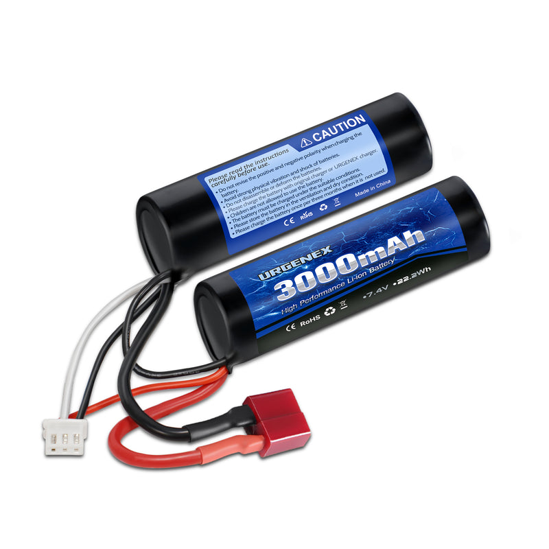 Load image into Gallery viewer, URGENEX 3000mAh Airsoft Battery 7.4V Nunchuck Battery with Deans T Plug 2S Rechargeable Stick Shape Butterfly Battery Fit for Most Airsoft Model Guns Rifles