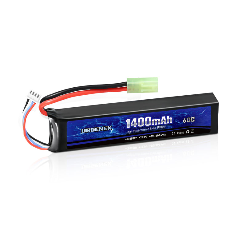 Load image into Gallery viewer, URGENEX Airsoft Battery 11.1V 1400mAh 60C High Discharge Rate Lipo Battery Pack with Mini Tamiya Plug Rechargeable 3S Lipo Battery for Airsoft Model Guns