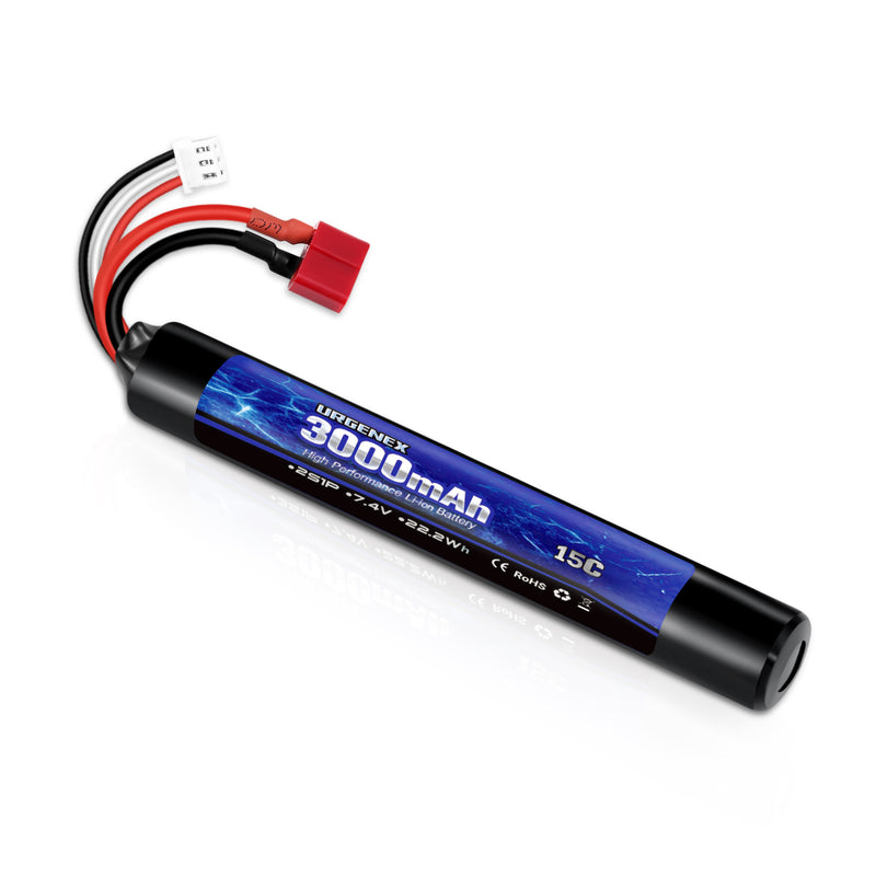Load image into Gallery viewer, URGENEX 3000mAh Airsoft Battery 7.4V Stick Battery with Deans T Plug 2S Rechargeable Stick Shape RC Lithium-ion Fit for Most Airsoft Model Guns Rifles