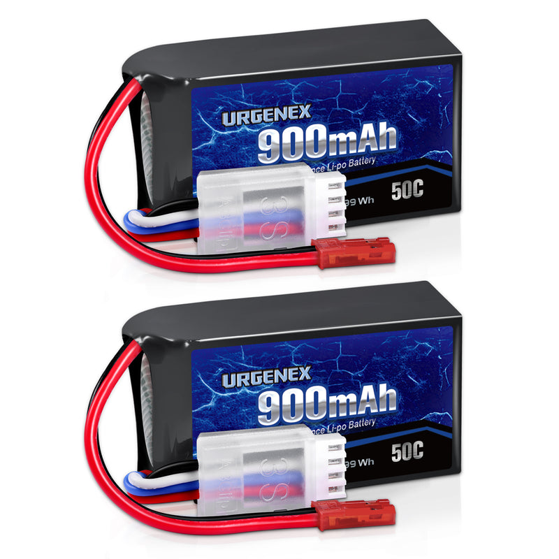 Load image into Gallery viewer, URGENEX 11.1V 900mAh Lipo Battery 3S 50C High Discharge Rate RC Battery Pack with JST Plug Rechargeable Lipos for RC Airplane Racing Drone Helicopter Quadcopter Micro FPV RC Car Truck Boat