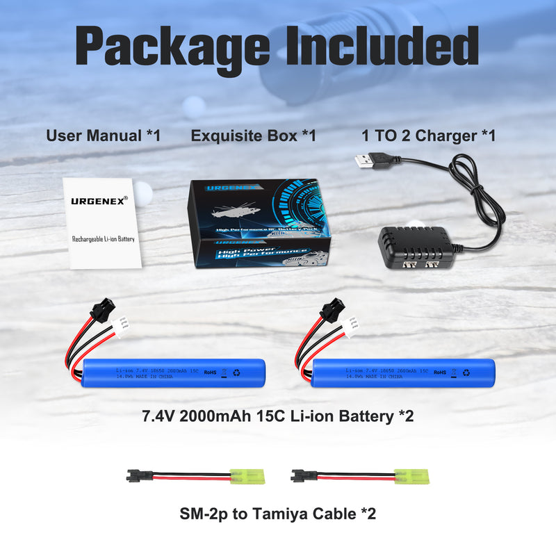 Load image into Gallery viewer, Gel Blaster Battery 7.4V 2000mAh SM2P Plug Airsoft Battery