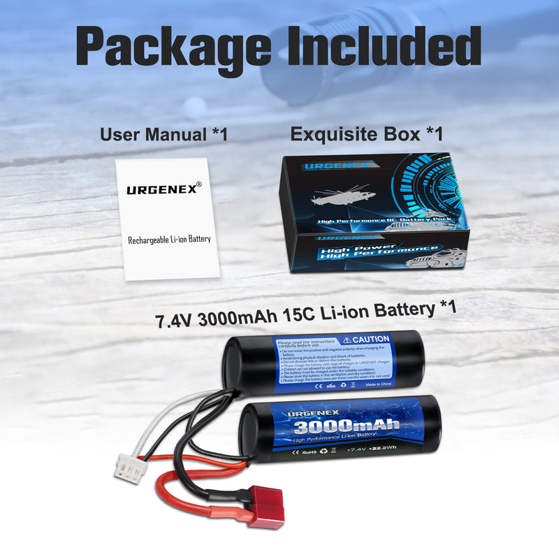 Load image into Gallery viewer, URGENEX 3000mAh Airsoft Battery 7.4V Nunchuck Battery with Deans T Plug 2S Rechargeable Stick Shape Butterfly Battery Fit for Most Airsoft Model Guns Rifles