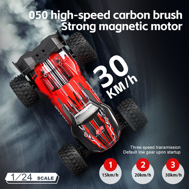Load image into Gallery viewer, WL1/24 RC Racing Car, 30KM/H High Speed Remote Control Car, 2WD Off-Road Monster Truck with Gyroscope Stabilization, Metal Shock Absorbers, 3-Speed Switch, 2.4G Electric Toy Vehicle