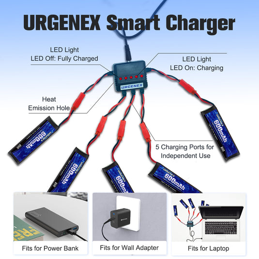 URGENEX 3.7V 600mAh RC Drone Battery with JST Plug for UDI