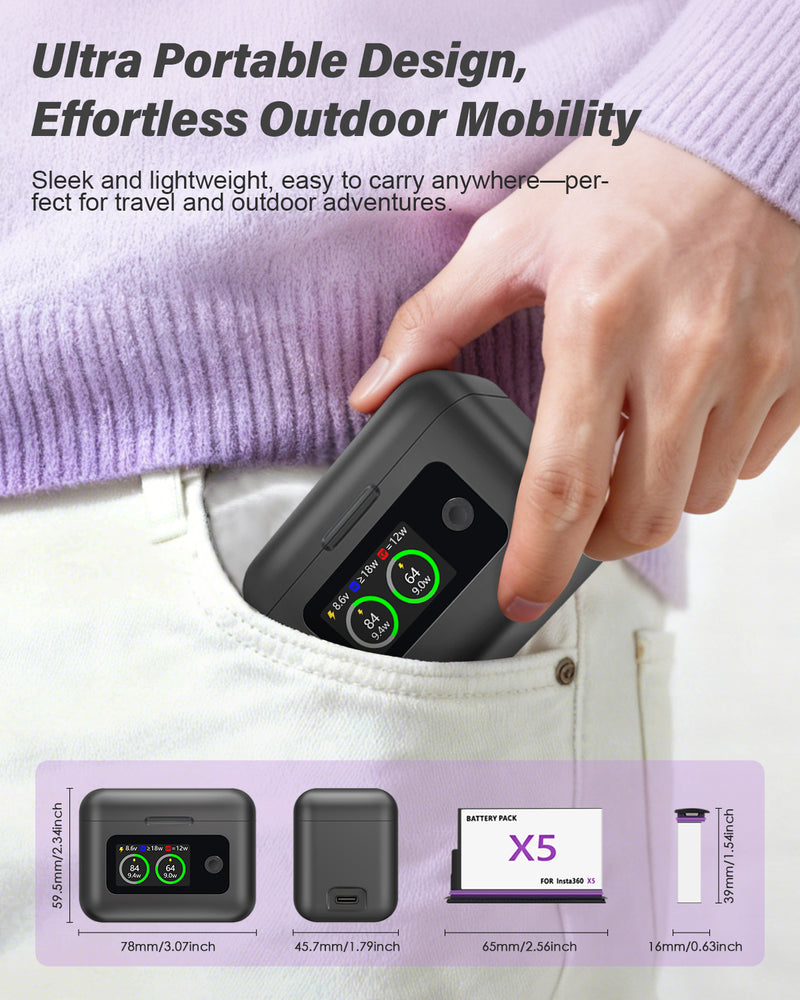 Load image into Gallery viewer, Insta 360 X5 Batteries 2 Pack 2800mAh 3.89V Replacement Camera Battery with Dual 2 Slot LCD Visual Display 27W Rapid Charging Hub, Compatible with Insta 360 X5 Action Camera (2 Batteries+ Charging Box / Only Charger Box)