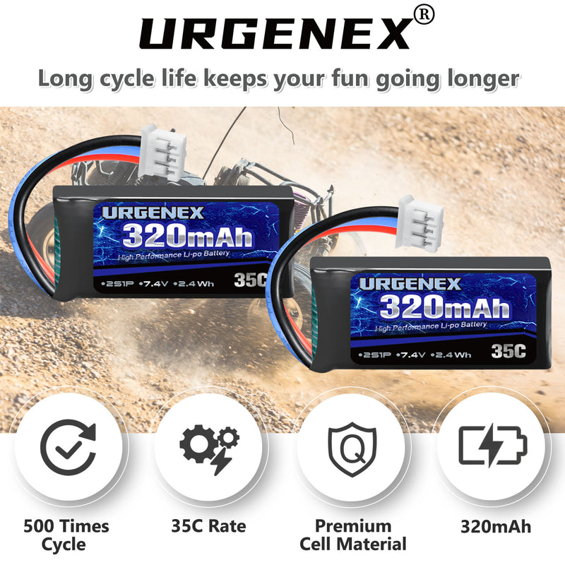 Load image into Gallery viewer, URGENEX 7.4V Lipo Battery 2S 35C 320mAh Rechargeable Lipo Battery with PH2.0 3PIN Plug Compatible with UMX 2S Airplane