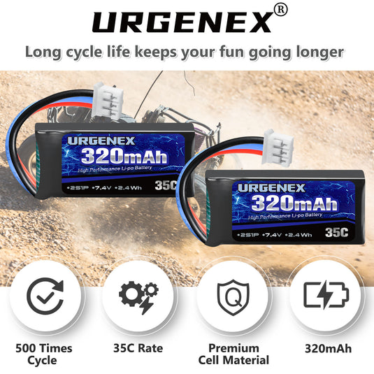 URGENEX 7.4V Lipo Battery 2S 35C 320mAh Rechargeable Lipo Battery with PH2.0 3PIN Plug Compatible with UMX 2S Airplane