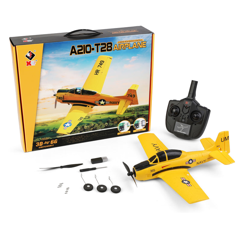 Load image into Gallery viewer, WLtoys A210 RC Airplane 380mm Wingspan 4 Channel With 6 Axis Gyroscope EPP Foam Plane 3D/6G Trojan T28 RC Airplane Toy PNP/BNF