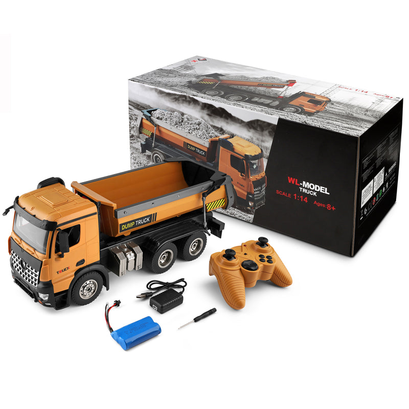 Load image into Gallery viewer, WLtoys 1:14 Scale RC Dump Truck High Simulation Analog Hydraulic Telescopic Design 45° Independent Control 2.4G Remote with Light and Sound