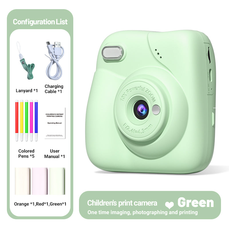 Load image into Gallery viewer, Instant Print Camera for Kids, 1080P HD Digital Video Camera with 10X Digital Zoom, 2.4-inch Screen, Portable MP3 Player, Zero Ink Thermal Paper, Creative DIY Birthday Gift for Boys and Girls