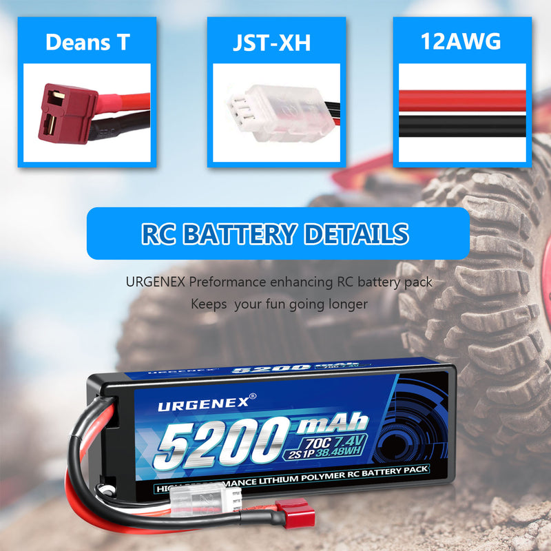 Load image into Gallery viewer, URGENEX 7.4V 5200mAh Lipo Battery 2S 70C High Discharge Rate RC Batteries with Deans T Plug Fit for RC Car Truck, RC Airplane, FPV Drone, UAV Quadcopter and Helicopter