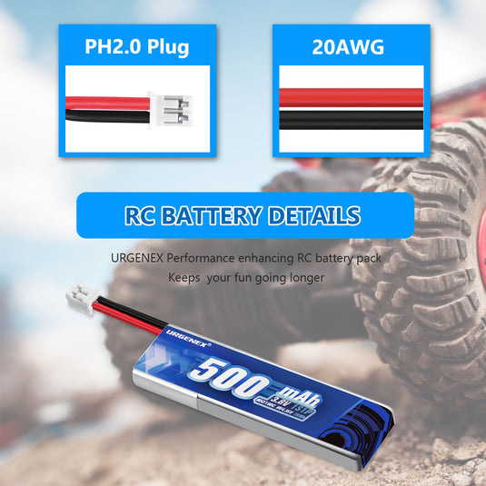 URGENEX 5PCS EMAX Battery 1S 500mAh 3.8V HV Lipo Battery 80C High Discharge Rate RC Drone Battery with PH2.0 Plug Fit for EMAX Quadcopter and Most 1S Racing Drone FPV