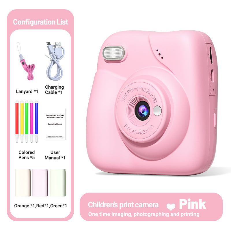 Load image into Gallery viewer, Instant Print Camera for Kids, 1080P HD Digital Video Camera with 10X Digital Zoom, 2.4-inch Screen, Portable MP3 Player, Zero Ink Thermal Paper, Creative DIY Birthday Gift for Boys and Girls
