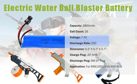 Gel Blaster Battery Upgraded 2800mAh SM2P Plug 7.4V Airsoft Battery