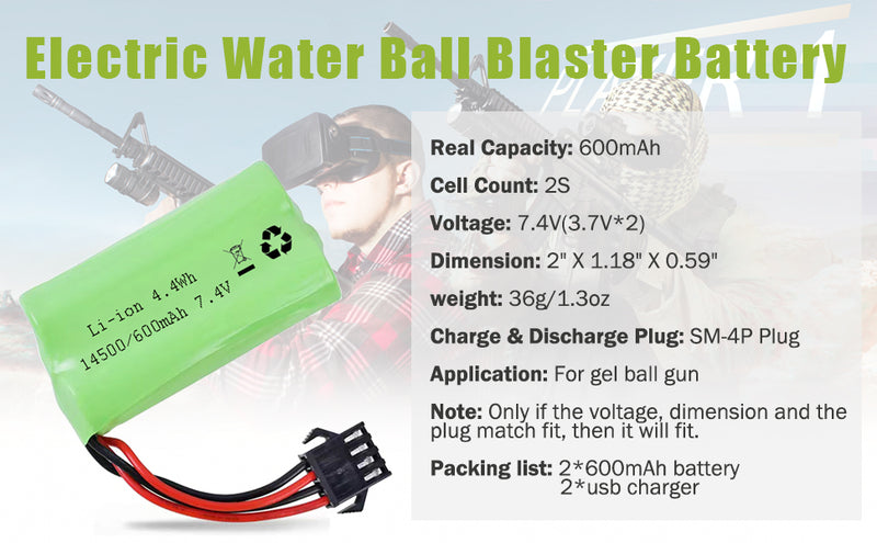 Load image into Gallery viewer, Gel Blaster Battery 7.4V 600mAh Li-ion Battery with SM-4P Connecor