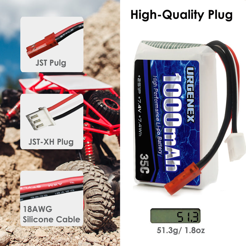 Load image into Gallery viewer, 2S Lipo Battery 7.4v Lipo with JST Plug, RC Lipo Batteries 35C 1000mah Lipo Batteries for WLtoys Rc Cars A949 A959 A969 A979 K929