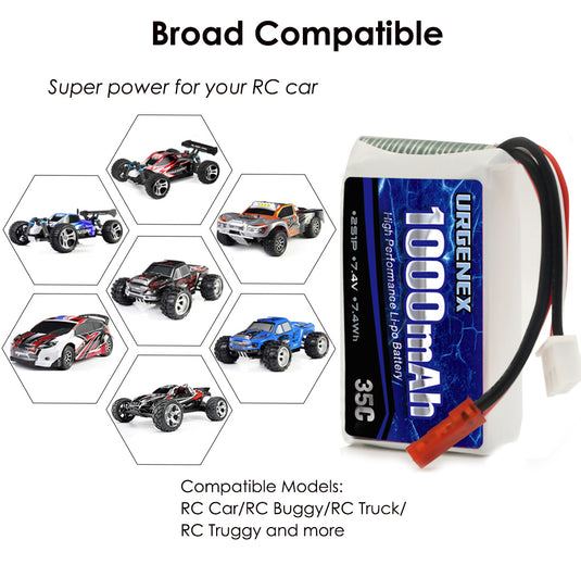 2S Lipo Battery 7.4v Lipo with JST Plug, RC Lipo Batteries 35C 1000mah Lipo Batteries for WLtoys Rc Cars A949 A959 A969 A979 K929