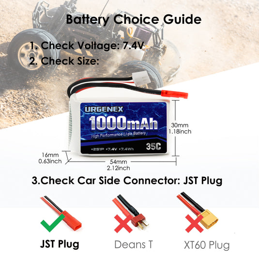 2S Lipo Battery 7.4v Lipo with JST Plug, RC Lipo Batteries 35C 1000mah Lipo Batteries for WLtoys Rc Cars A949 A959 A969 A979 K929