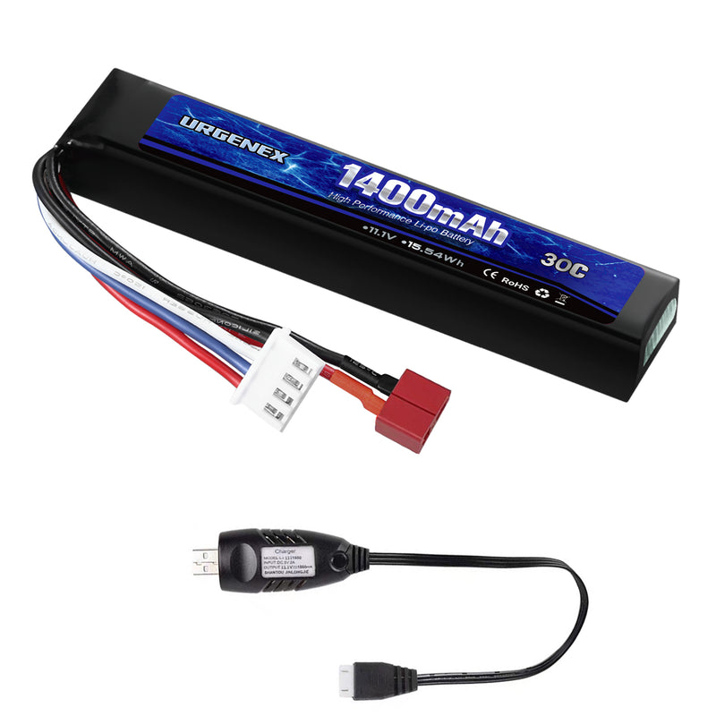 Load image into Gallery viewer, URGENEX Airsoft Battery 11.1V 1400mAh Lipo Battery with Deans T Connector 30C High Discharge Rate Rechargeable 3S Lipo Battery for Airsoft Model Guns