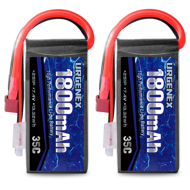 Load image into Gallery viewer, URGENEX 7.4v RC Car Battery1800mah RC Lipo Batteries With Deans T Plug Longer Expected and Full to 8.40v Campatibal With Most 1/10, 1/16 Scale RC Cars Trucks