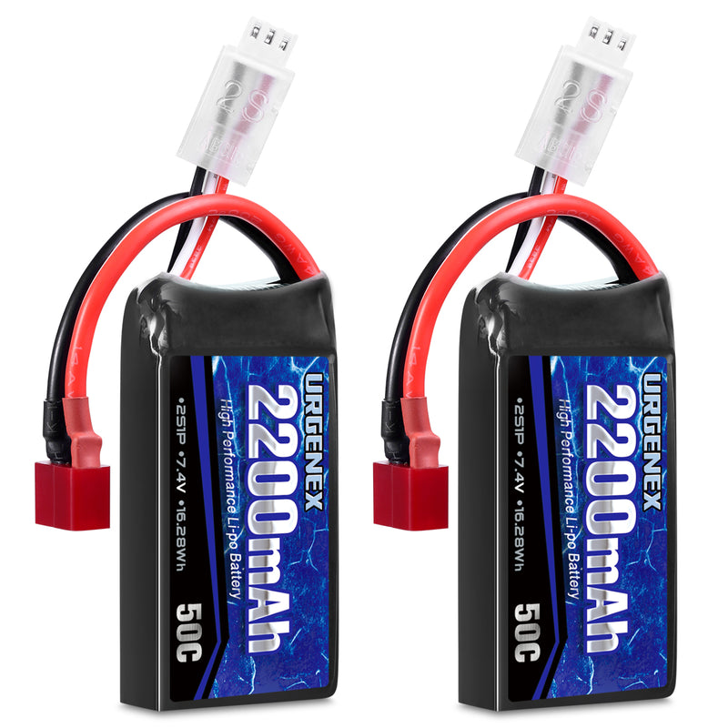 Load image into Gallery viewer, URGENEX 7.4V 2200mAh Lipo Battery 50C(Burst 80C) with Dean-Style T Plug Charges quickly, Great Runtime and Power Fit for RC Car Truggy(HBX 2996A/903A), RC Airplane, FPV Drone, UAV Quadcopter and Helicopter