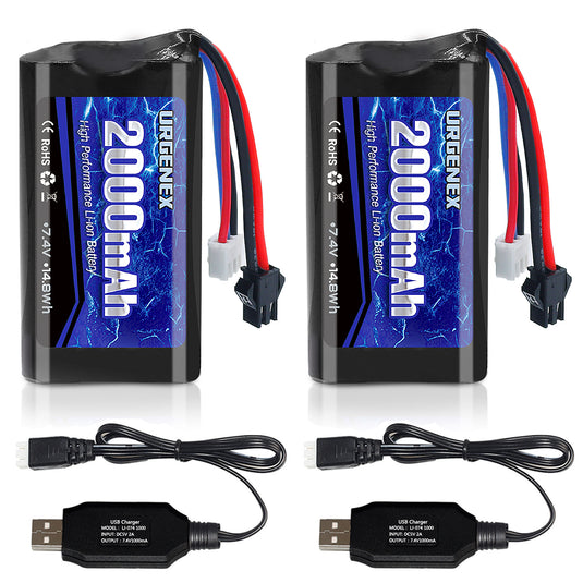 URGENEX 2000mAh High Capacity Li-ion Battery for Wpl RC Cars Trucks