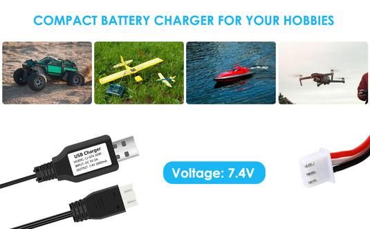 URGENEX 2S 7.4V 1A USB Battery Charger with XH-3P Connector