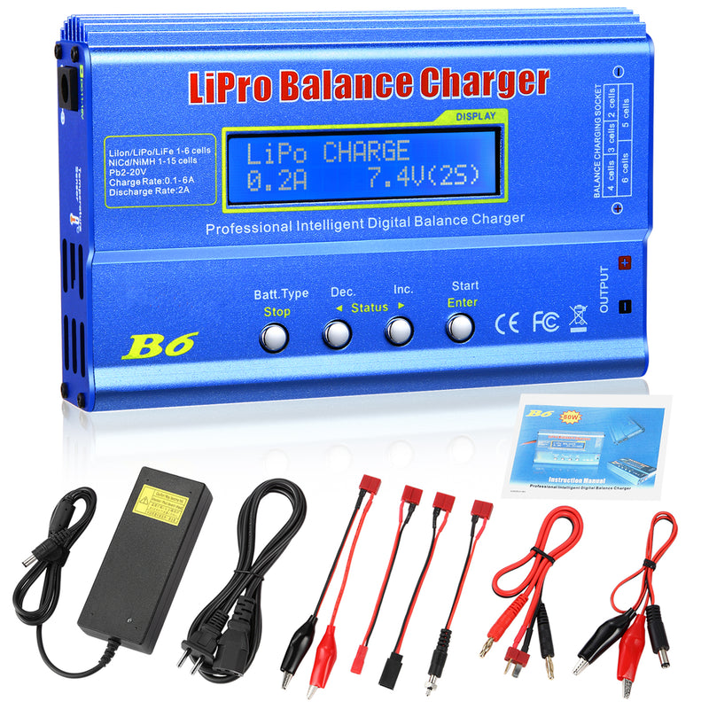 Load image into Gallery viewer, B6 Balance Charger 80W 6A RC Battery Charger for LiPo/Li-ion/Life Battery (1-6S) NiMH/NiCd (1-15S)/Pb Batteries Professional RC Hobby Batteries Balance Charger Discharger with AC Power Adapter