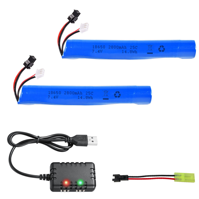 Load image into Gallery viewer, Gel Blaster Battery Upgraded 2800mAh SM2P Plug 7.4V Airsoft Battery