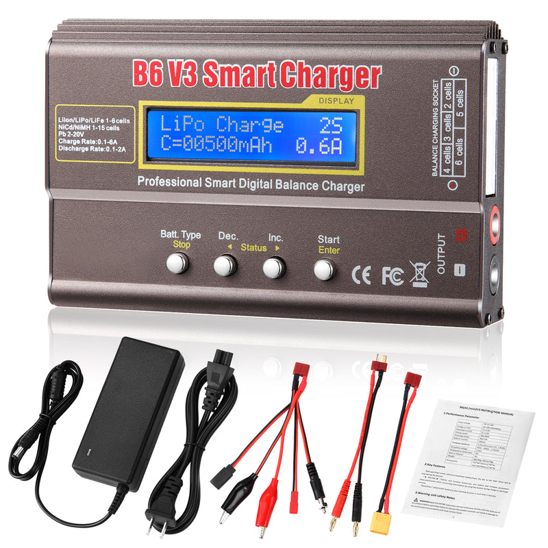 Load image into Gallery viewer, B6 V3 Balance Charger 80W 6A RC Battery Charger for LiPo/Li-ion/LiHv/Life Battery (1-6S) NiMH/NiCd (1-15S)/Pb Batteries Professional RC Hobby Batteries Balance Charger Discharger with AC Power Adapter