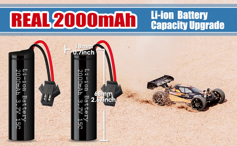 Load image into Gallery viewer, 3.7 V 2000 mAh Li-ion Battery for DEERC DE45 DE42 Remote Control Cars with SM-2P Plug