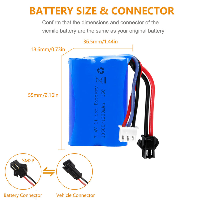 Load image into Gallery viewer, TKKJ Skytech H101 RC Boats Battery 7.4V 1200mAh Li-ion Battery SM2P Plug