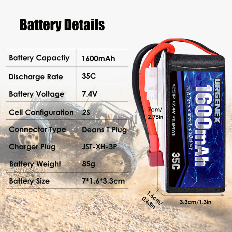 Load image into Gallery viewer, WLtoys RC Battery- 7.4V 1600mAh with Deans T Plug 35C