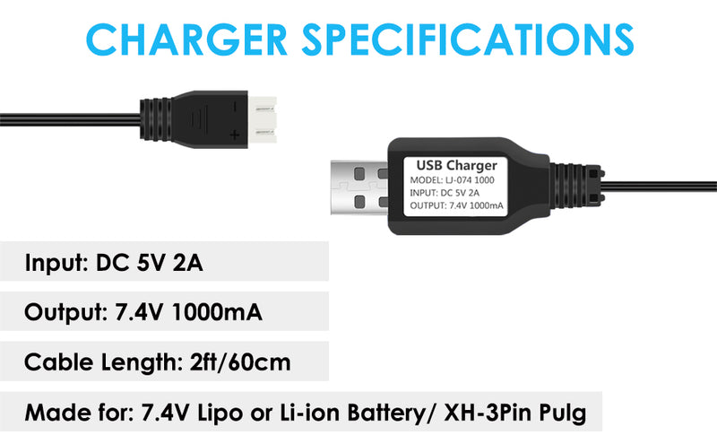 Load image into Gallery viewer, URGENEX 2S 7.4V 1A USB Battery Charger with XH-3P Connector