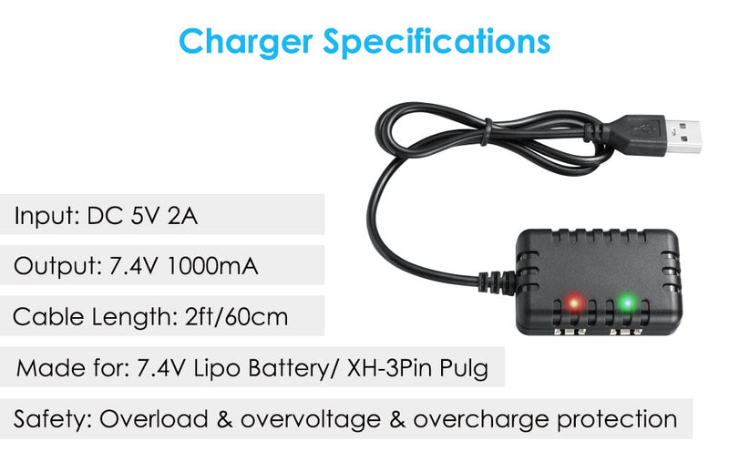 Load image into Gallery viewer, 2S 1 to 2 7.4V 1A Battery Charger XH-3P Connector Compatible with 7.4V RC Battery