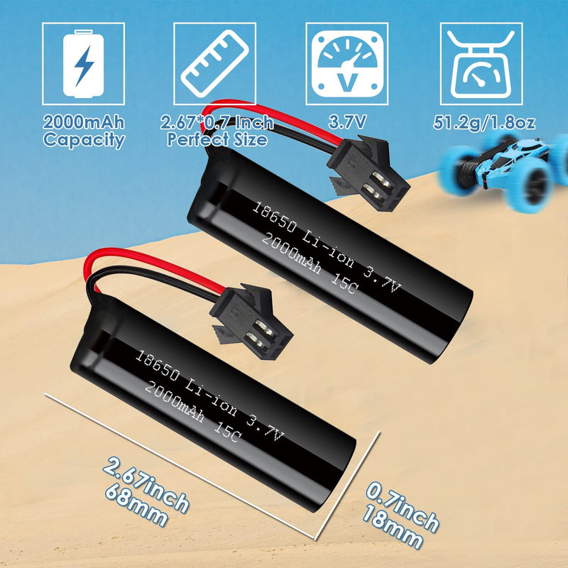 Load image into Gallery viewer, 3.7 V 2000 mAh Li-ion Battery for DEERC DE45 DE42 Remote Control Cars with SM-2P Plug