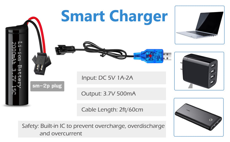 Load image into Gallery viewer, 3.7 V 2000 mAh Li-ion Battery for DEERC DE45 DE42 Remote Control Cars with SM-2P Plug